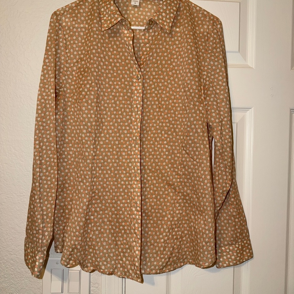 Coldwater Creek Tan Polka Dot Button-Down Shirt